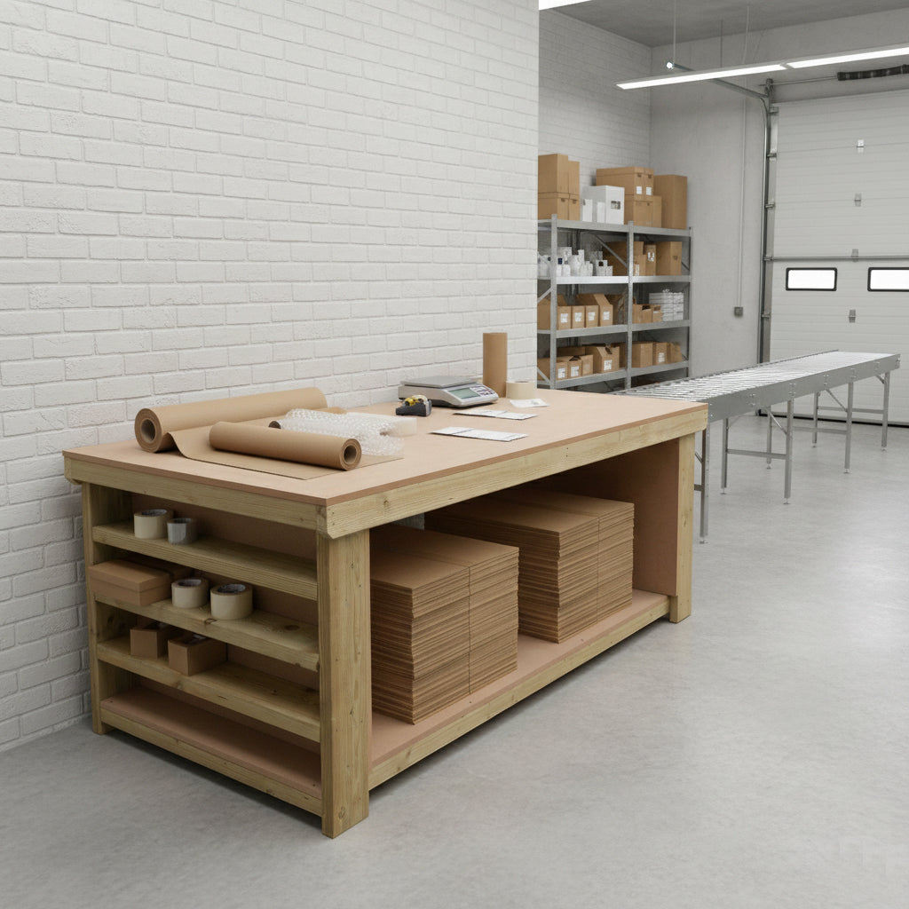 Mdf Depths Wooden Workbench MDF Top with Extra shelving Depth-3ft – Workbench Direct