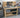 Wooden MDF top workbench with cupboard back panel and double shelf