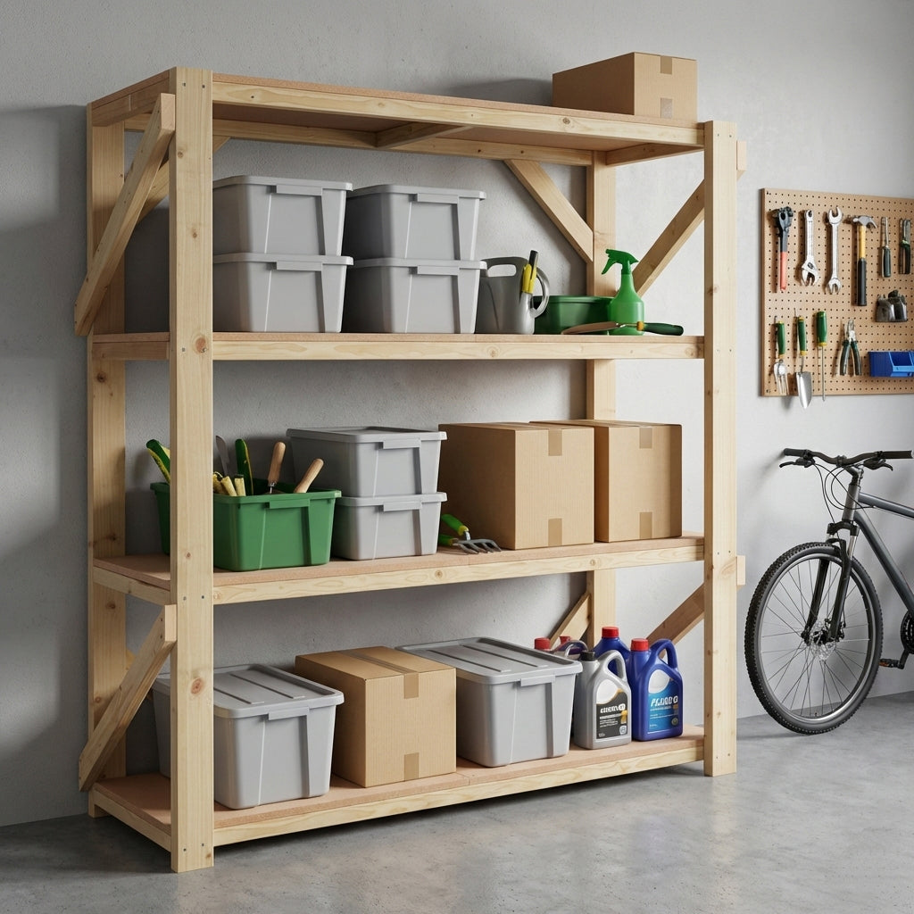 Mdf Ha Racking System Wooden MDF Garage Shelving Unit, 4 Tier EXTRA Heavy-Duty Racking ...