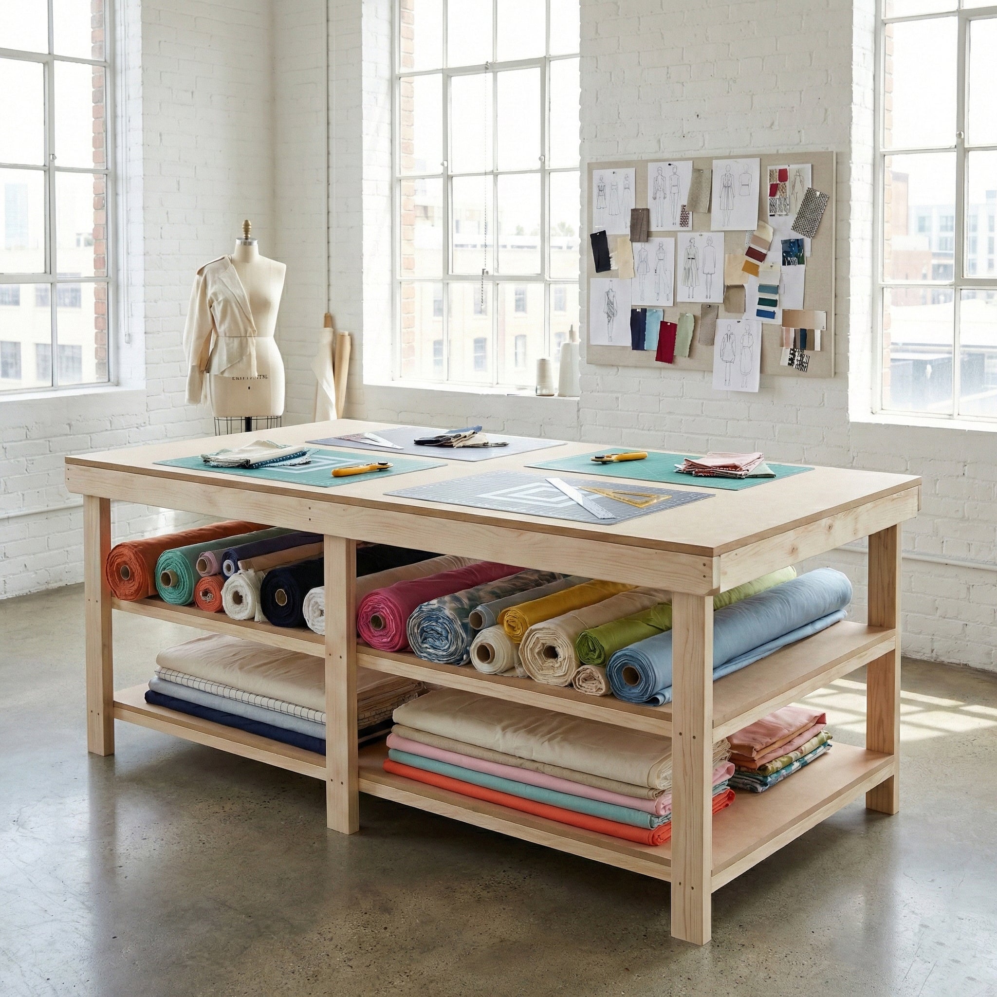 Textile Mdf Wooden Workbench MDF Top Depth-4ft With Double Shelf – Workbench Direct