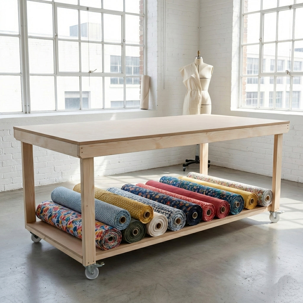 Textile Mdf Wooden Workbench MDF Top Depth-4ft With Wheels – Workbench Direct