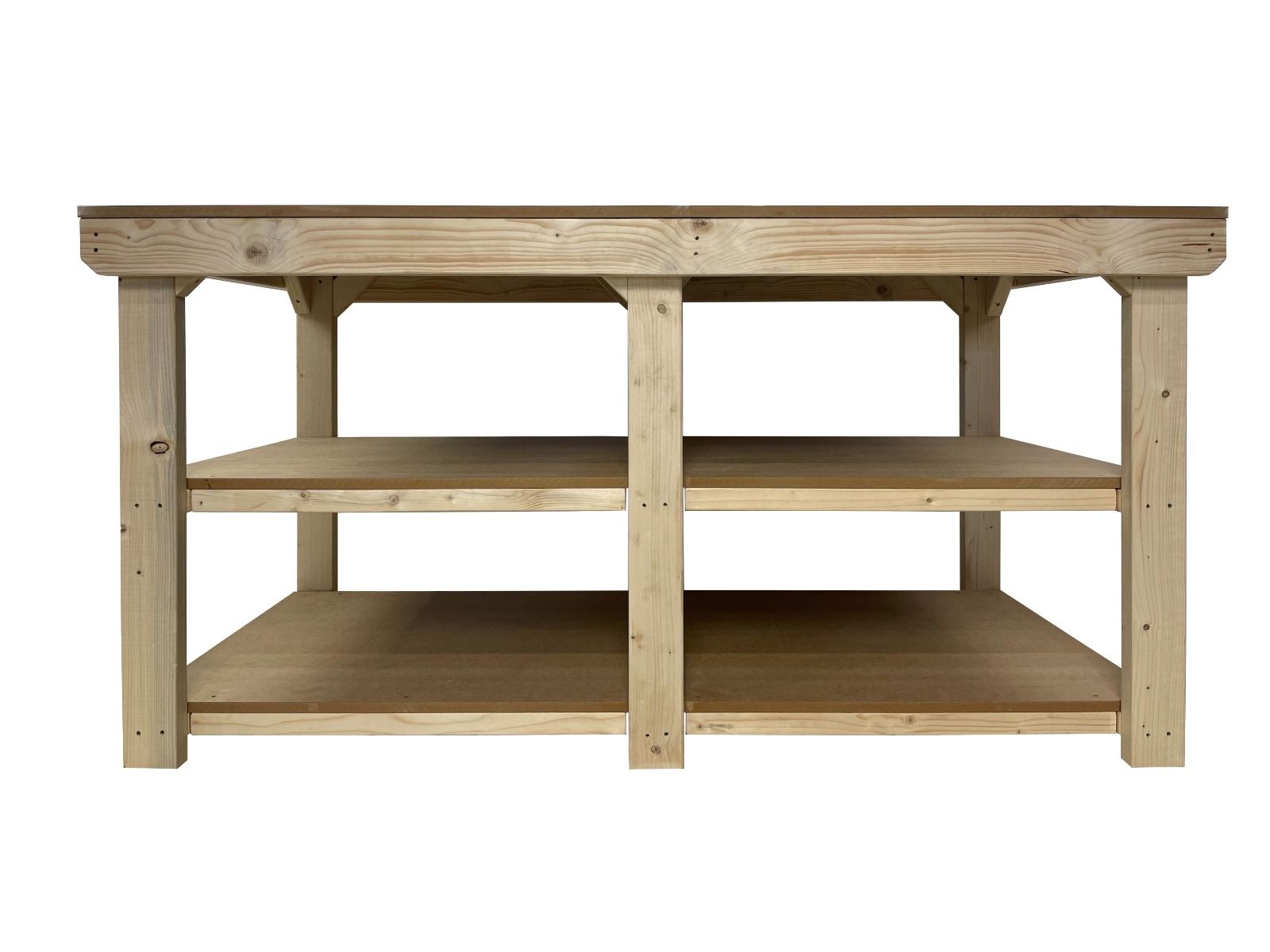 Mdf Depths Wooden Workbench MDF Top Depth-4ft With Double Shelf – Workbench Direct
