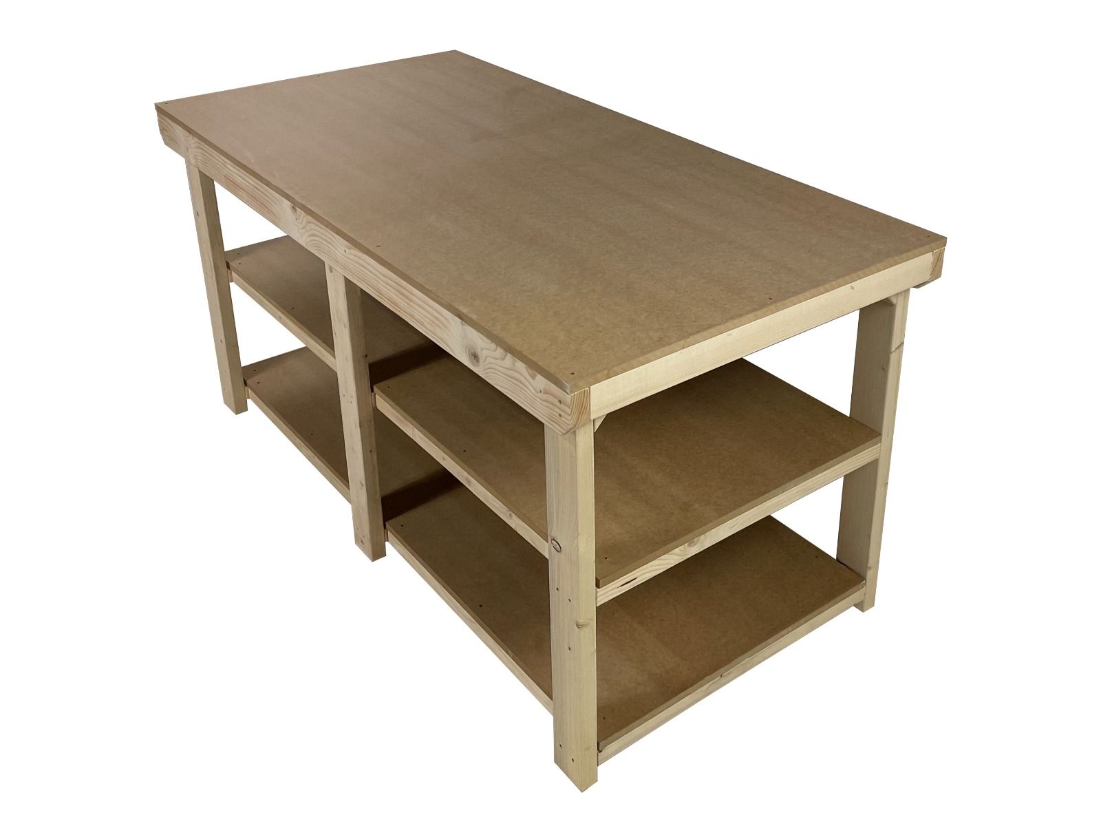 Mdf Depths Wooden Workbench MDF Top Depth-4ft With Double Shelf – Workbench Direct