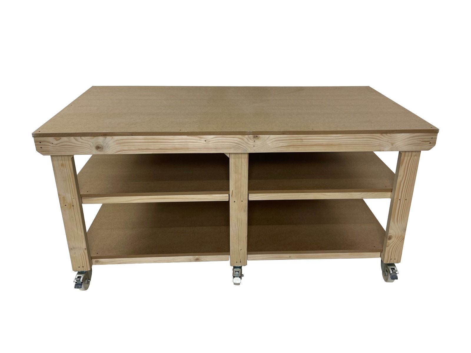 Mdf Depths Wooden Workbench MDF Top Depth-3ft With Wheels and Double Shelf ...